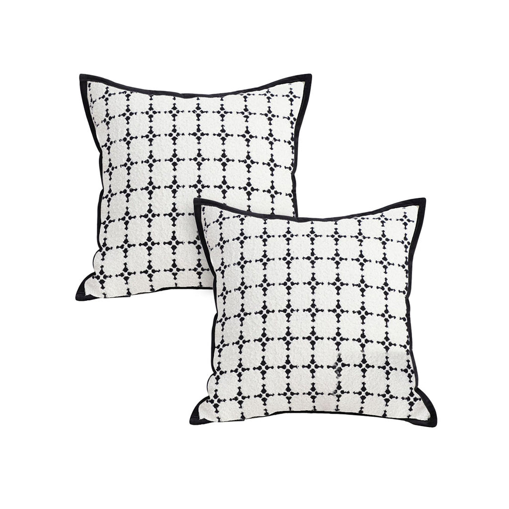 SOGA 2X 50cm Moroccan Black Cross Pattern Black Trim Throw Pillow