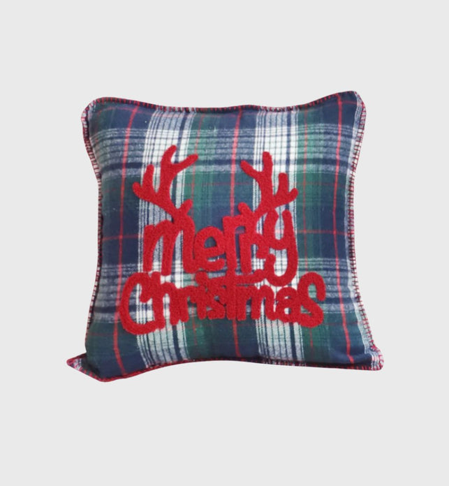 45cm Throw Pillow Multicolor Christmas Plaid with Antler Design