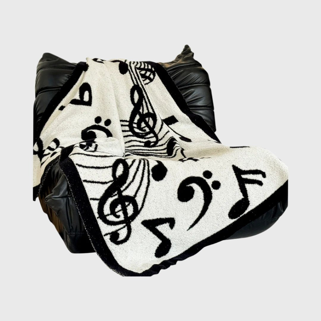 130x160cm Throw Blanket Black and White Musical Note