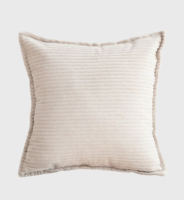 SOGA 45cm Beige Warm Wood Tone & Wabi-sabi Striped Corduroy Square Throw Pillow