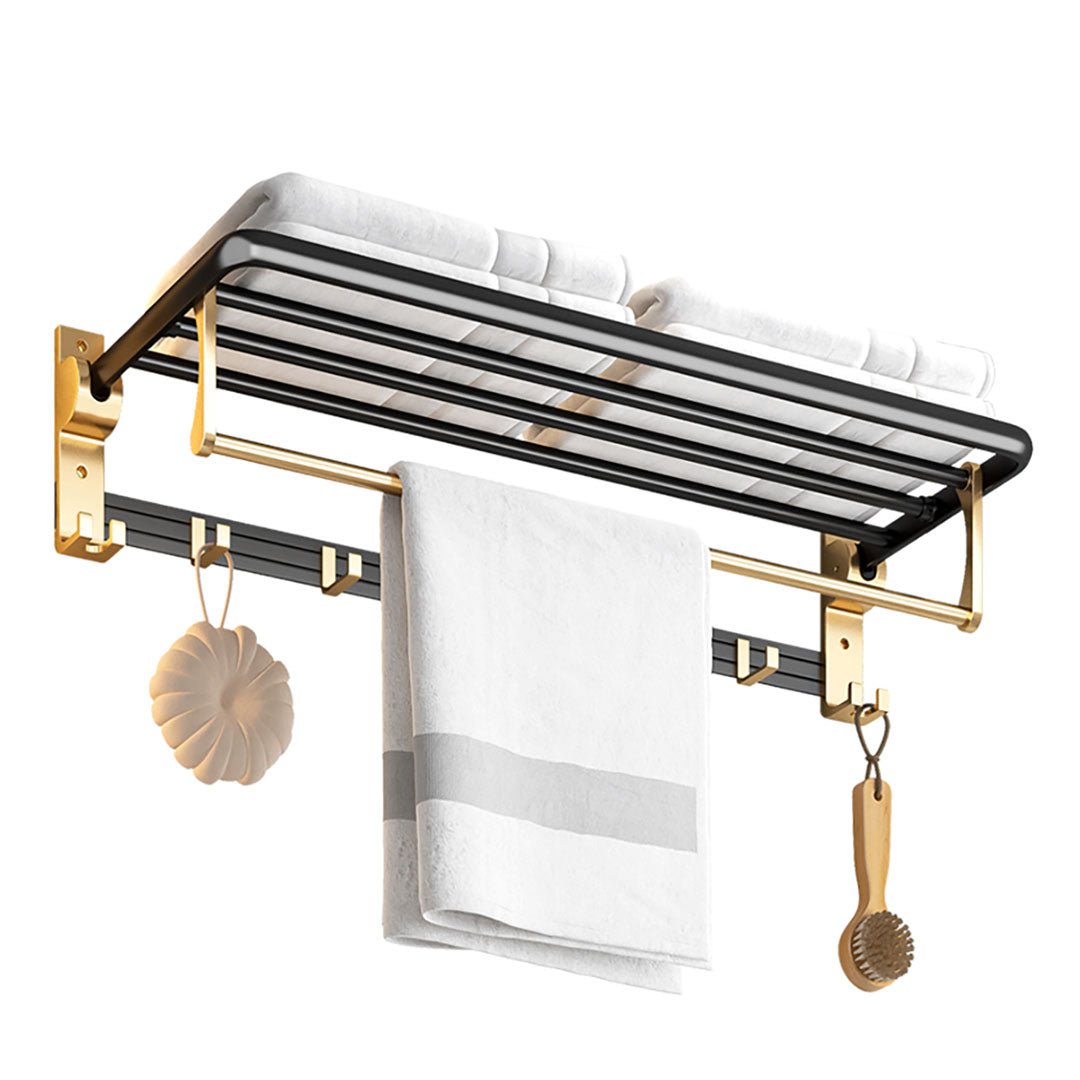 63cm Wall-Mounted Double Pole Towel Holder with Hooks