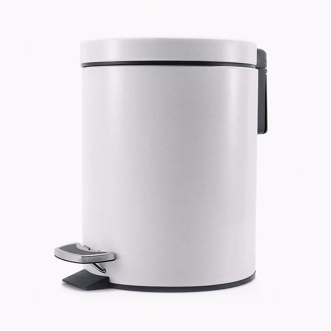 Foot Pedal Stainless Steel Trash Bin Round 12L White