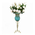 85cm Blue Glass Floor Vase and 12pcs White Artificial Flower Set