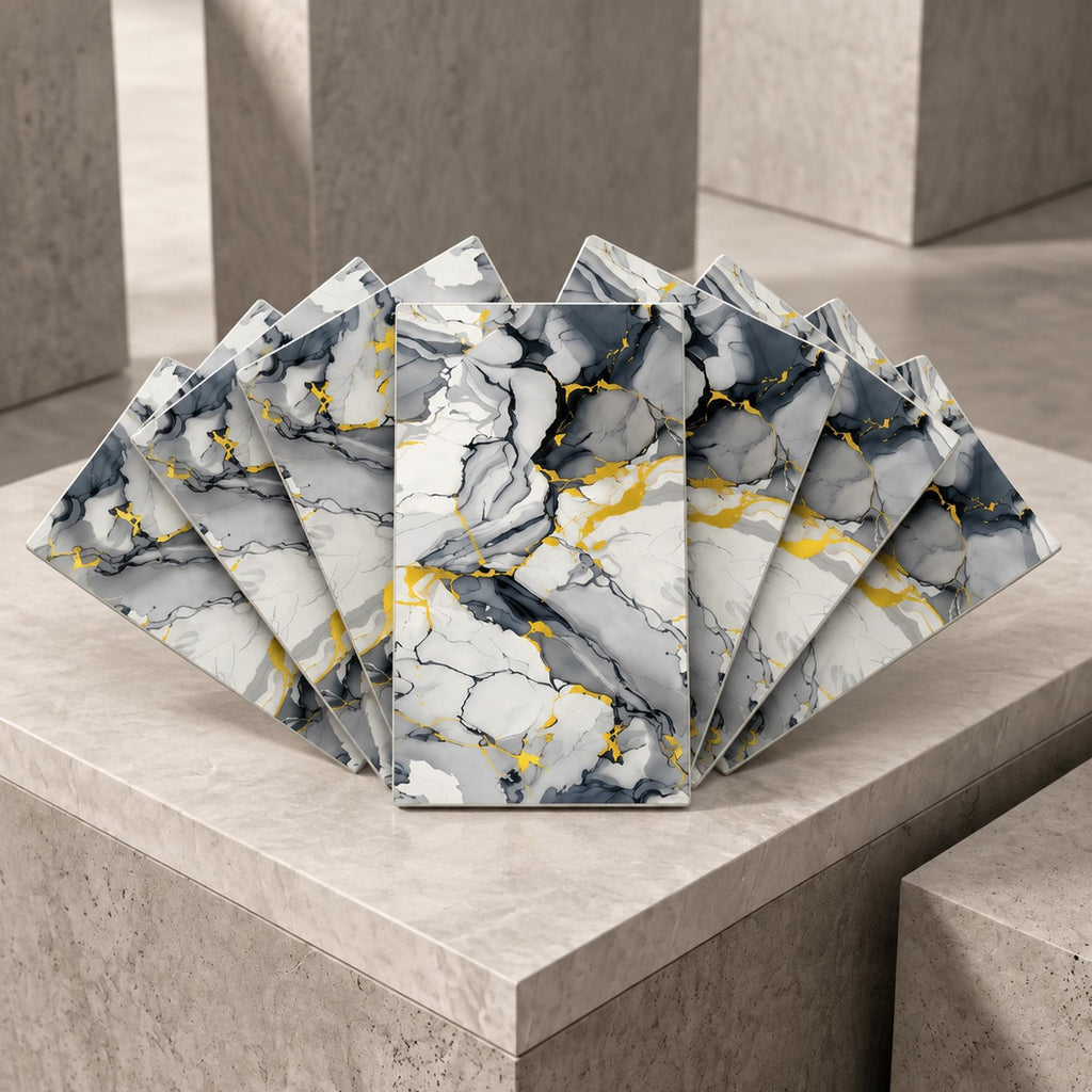 SOGA Peel & Stick Floor and Wall Tiles 30 x 60cm 10 Pack Blue Agate Faux Marble