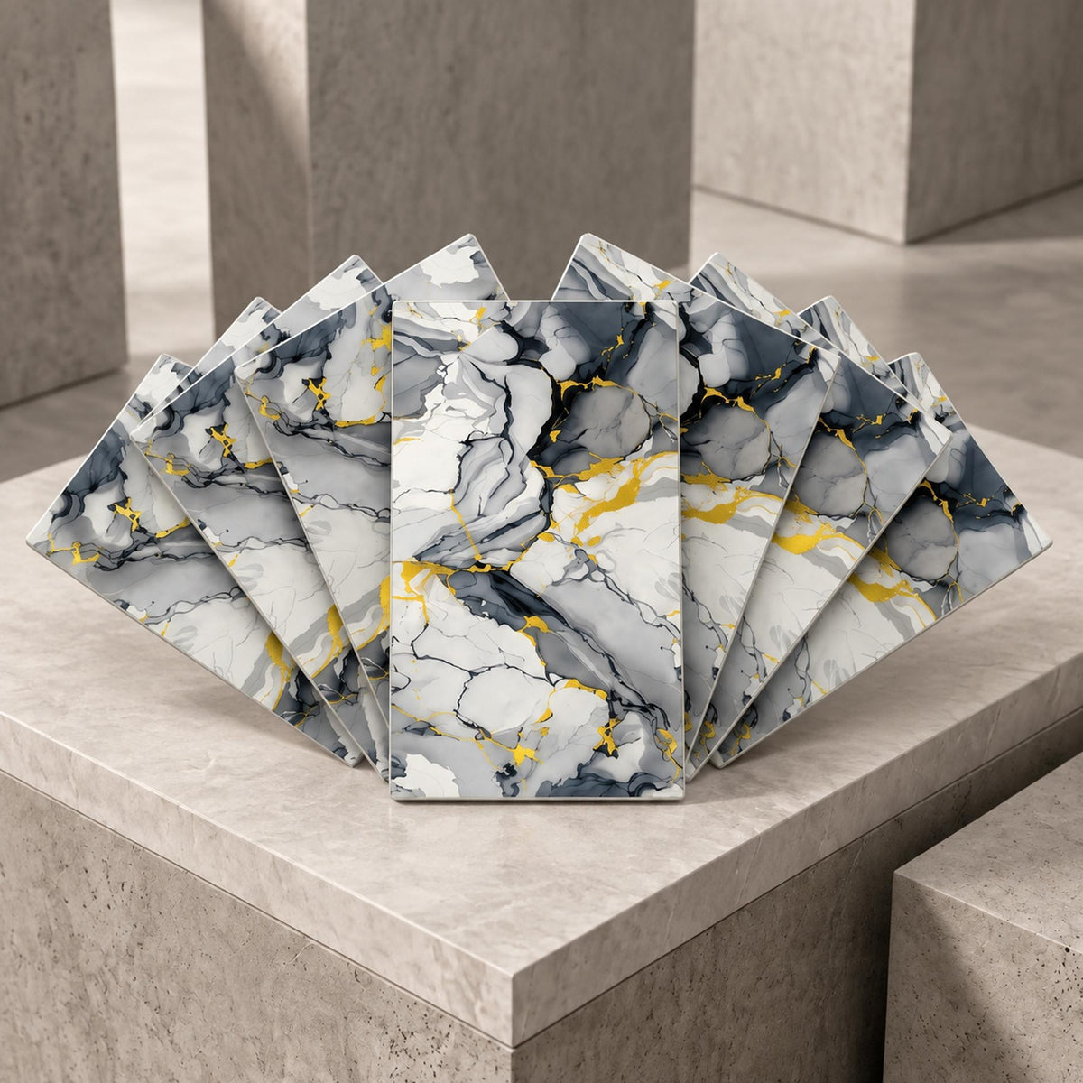 SOGA Peel & Stick Floor and Wall Tiles 30 x 60cm 10 Pack Blue Agate Faux Marble