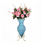 67cm Blue Glass Floor Vase and 12pcs Pink Artificial Flower Set