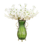 51cm Green Glass Floor Vase and 10pcs White Artificial Flower Set