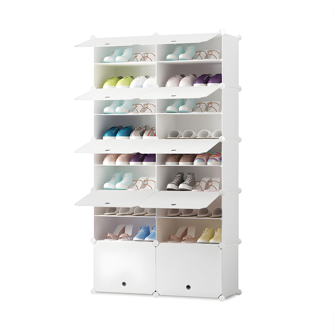 9 Tier 2 Column White Shoe Rack Organizer