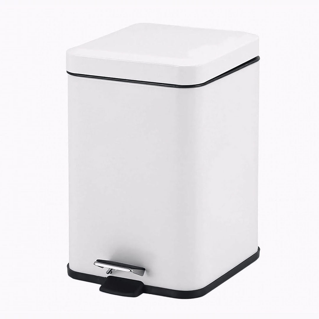 Foot Pedal Stainless Steel Trash Bin Square 6L White