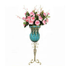 85cm Blue Glass Floor Vase and 12pcs Pink Artificial Flower Set