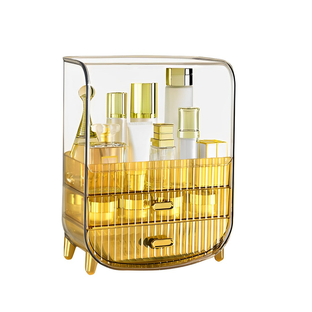 3 Tier Golden Yellow Multifunctional Countertop Cosmetic Storage Drawer Type Organiser