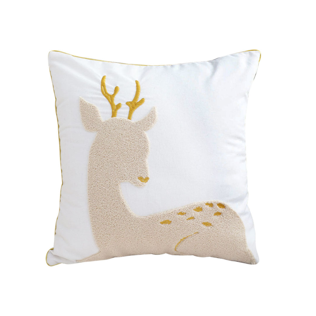 SOGA 45cm Whimsical Beige Reindeer Applique Gold Accent Throw Pillow