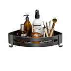 Black Wall-Mounted Triangular Bathroom Storage Rack with Hooks