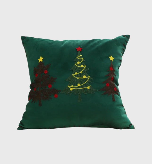 45cm Throw Pillow Green Three Embroidered Christmas Trees