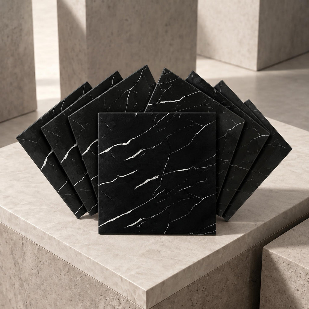 SOGA Peel & Stick Floor and Wall Tiles 30 x 30cm 10 Pack Black Faux Marble