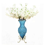 67cm Blue Glass Floor Vase with 10pcs White Artificial Flower Set