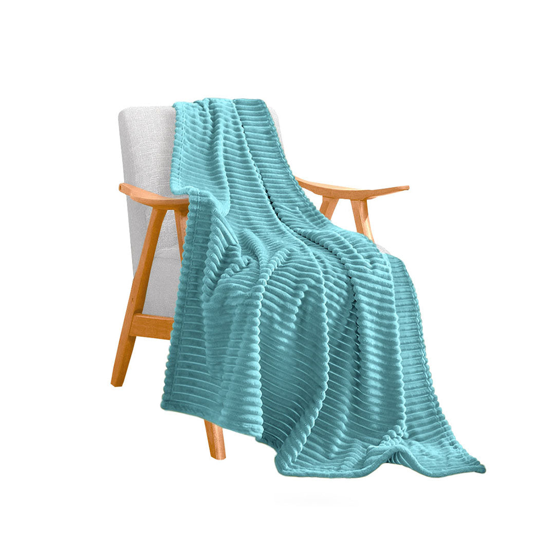 Sky Blue Throw Blanket Warm Cozy Striped Pattern Thin Flannel Coverlet