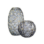 Grey Diamond Cut Glass Flower Vase with Gold Accent