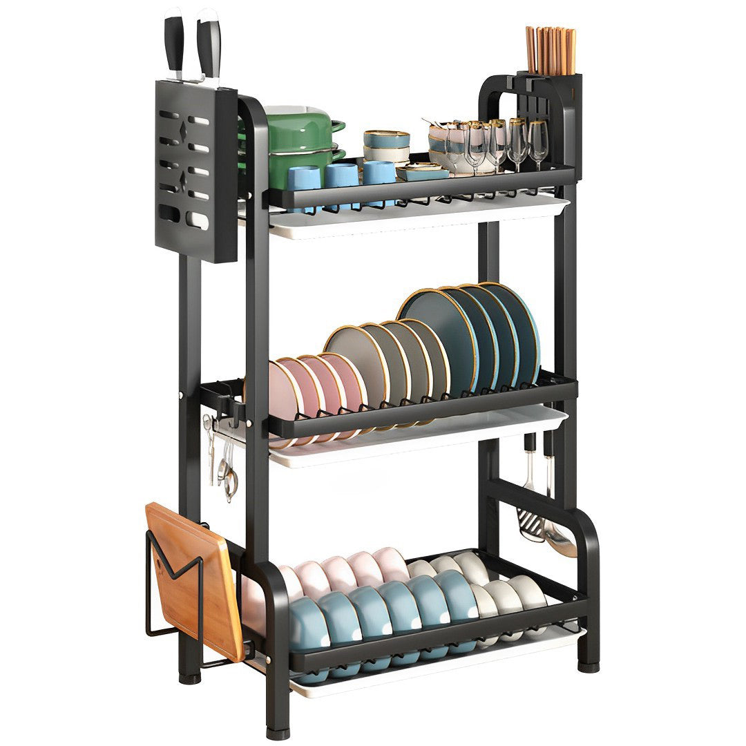 3 Tier Steel Black Kitchen Drying Rack Dish 62cm