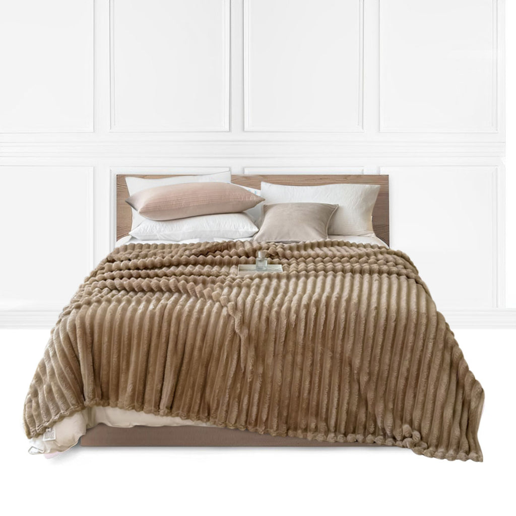 SOGA 150x200cm Warm & Cozy Flannel Polyester Throw Blanket Light Brown