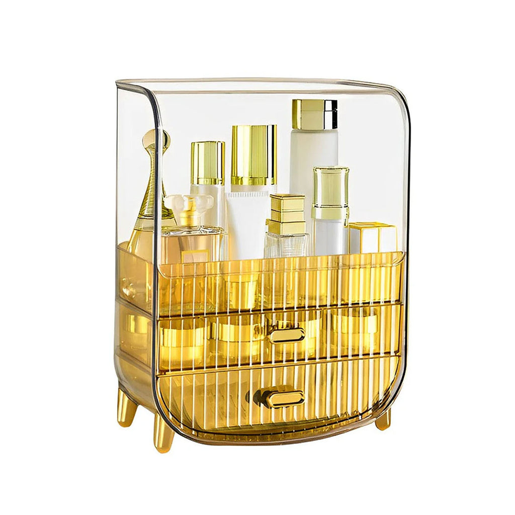 3 Tier Golden Yellow Multifunctional Countertop Cosmetic Storage Drawer Type Organiser