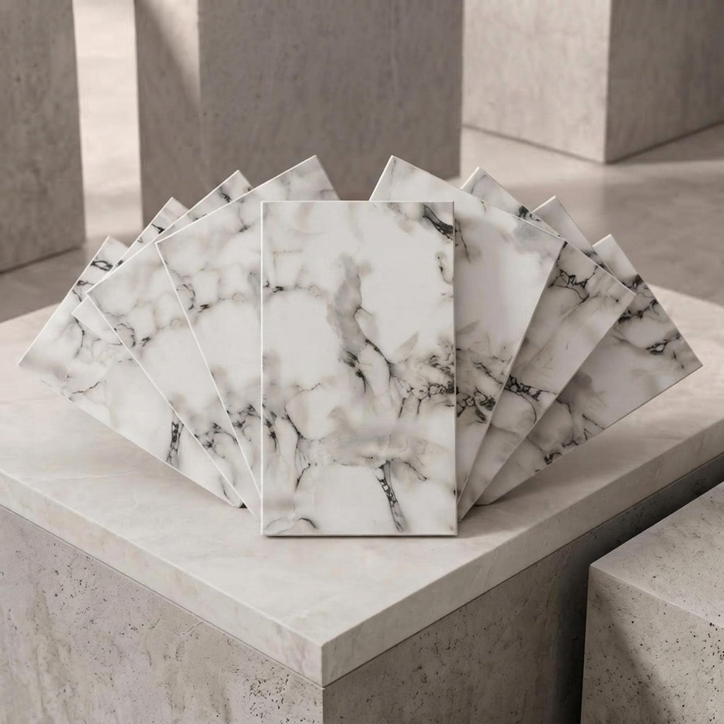 SOGA Peel & Stick Floor and Wall Tiles 30 x 60cm 10 Pack Black White Faux Marble