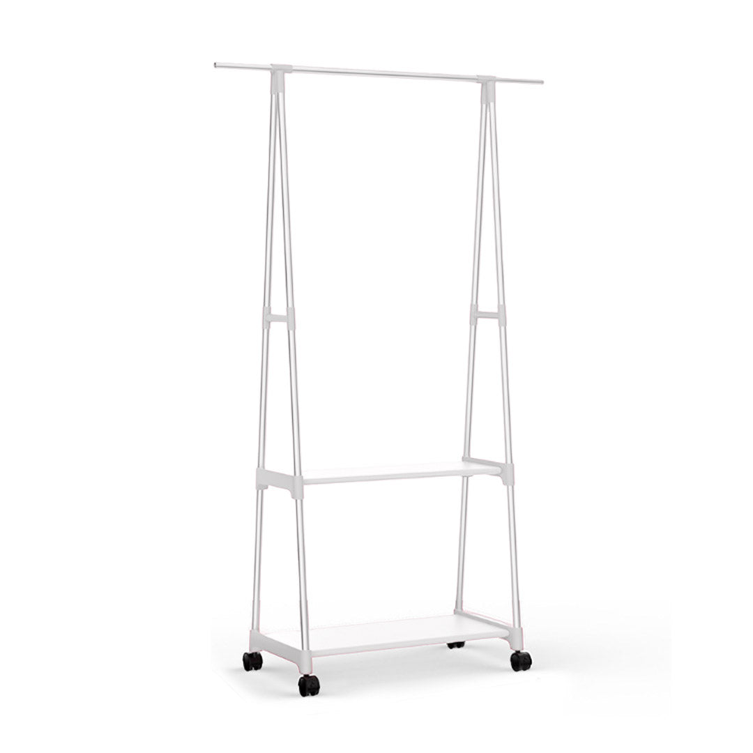 2-in-1 Organiser Clothes Shoe Rack with Wheels White