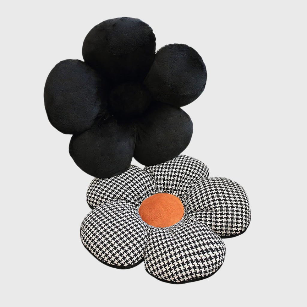 SOGA Black w/ Orange Flower Cushion Shaped for Floor and Sitting Throw Pillow