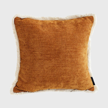 SOGA 45cm Home Aesthetic Chenille Texture Tassel Square Sunset Orange Throw Pillow