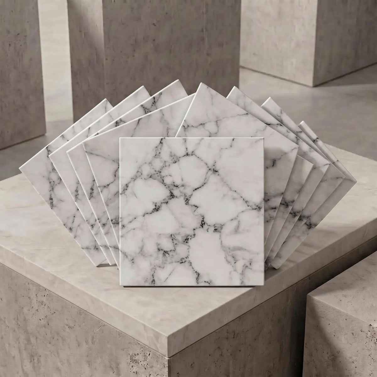 SOGA Peel & Stick Floor and Wall Tiles 60 x 60cm 10 Pack Black White Faux Marble