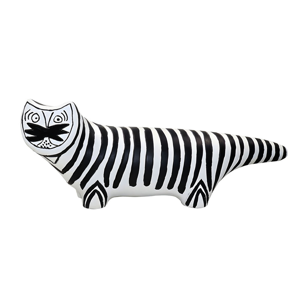 SOGA 47cm Elongated Black and White Striped Cat Resin Sculpture for Modern Home Décor