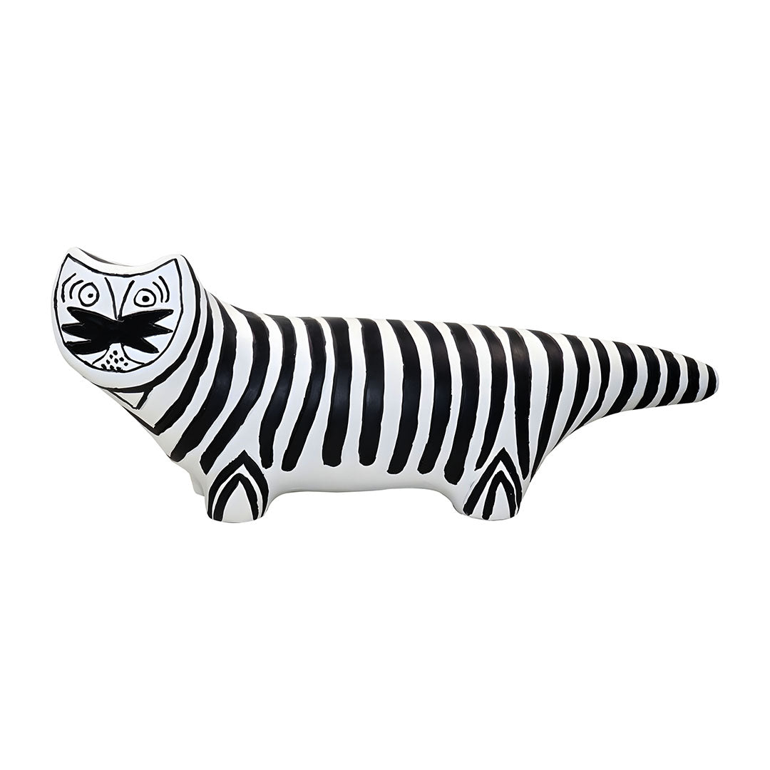 SOGA 47cm Elongated Black and White Striped Cat Resin Sculpture for Modern Home Décor