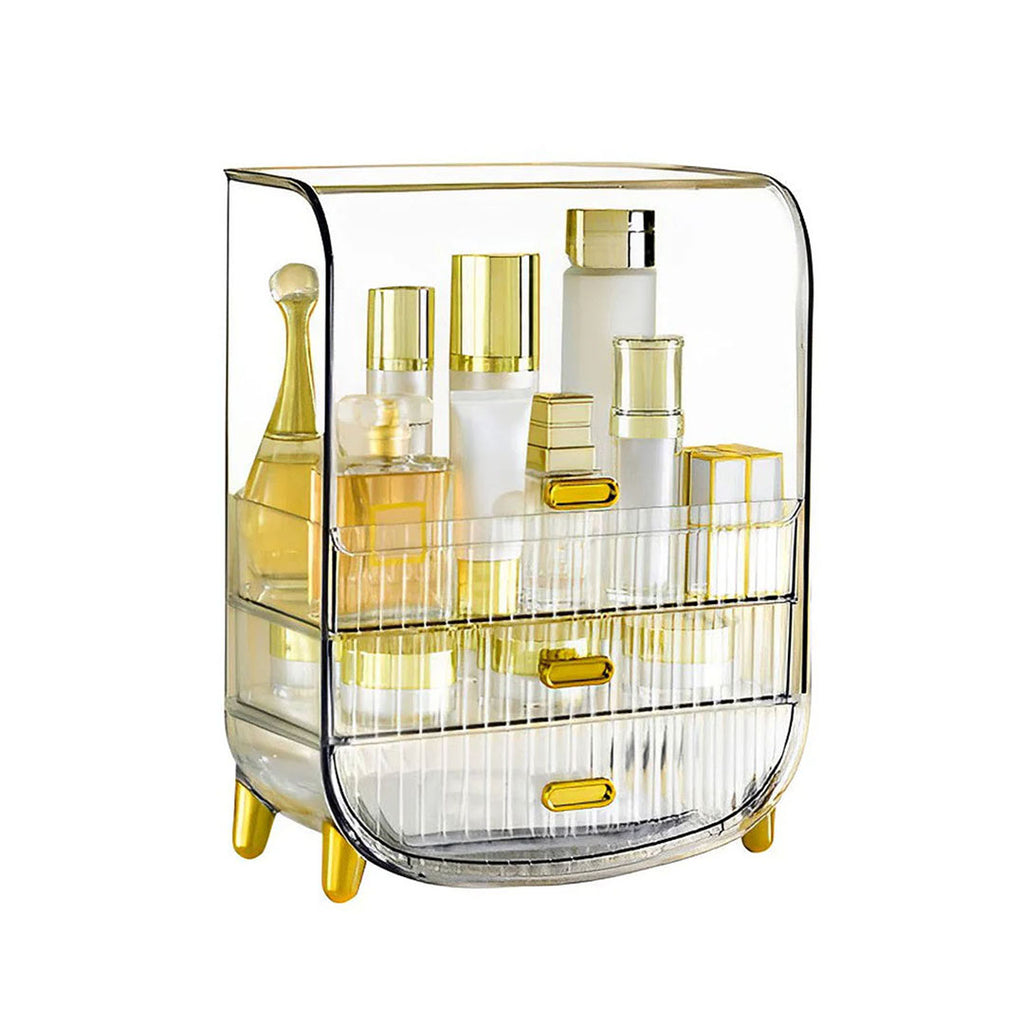 3 Tier Transparent Multifunctional Countertop Cosmetic Storage Drawer Type Organiser