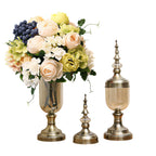 2x Clear Bronze Glass Vase with Lid and White Flower Set