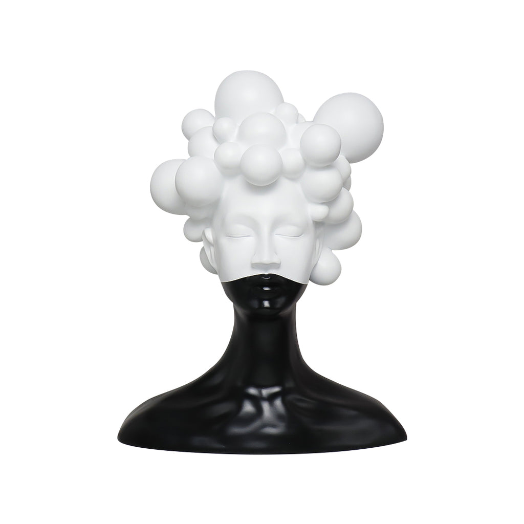 SOGA 30cm Black & White Bubble Head Resin Sculpture Modern Art Decor for Home Décor