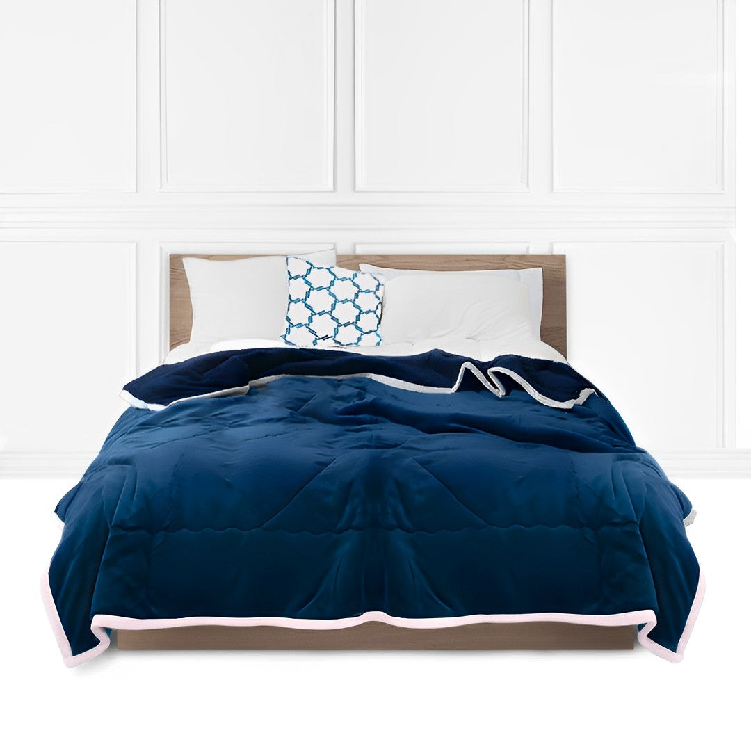 SOGA Navy Blue Throw Blanket Warm Cozy Double Sided Thick Flannel Coverlet