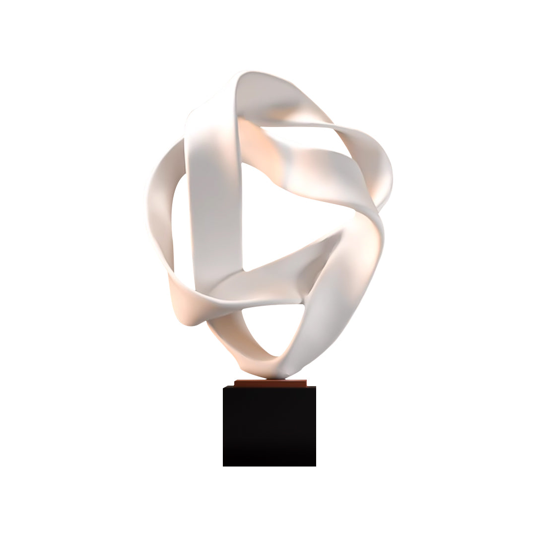 SOGA 41cm White Abstract Sculpture Loop-Inspired Art with Black Base