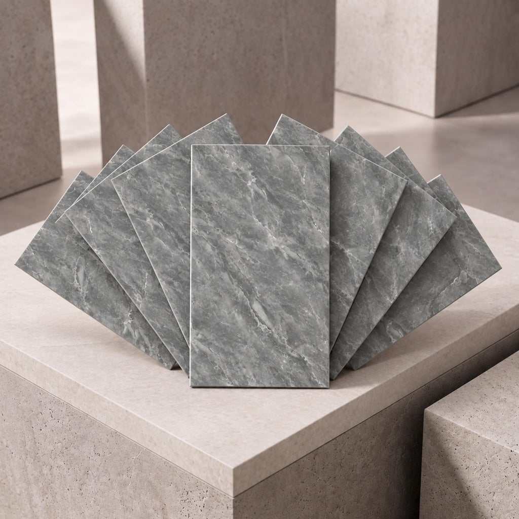 SOGA Peel & Stick Floor and Wall Tiles 30 x 60cm 10 Pack Grey Faux Marble