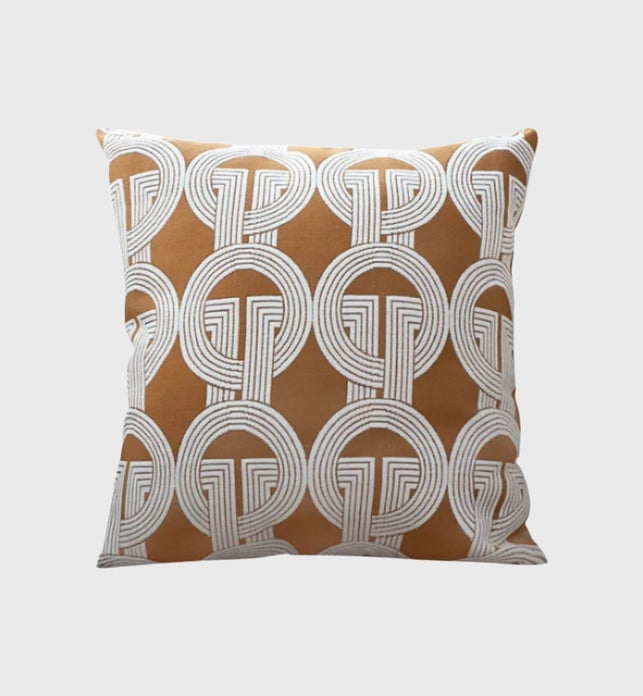 50cm Throw Pillow Brown Circular Chain Jacquard for Home Decor