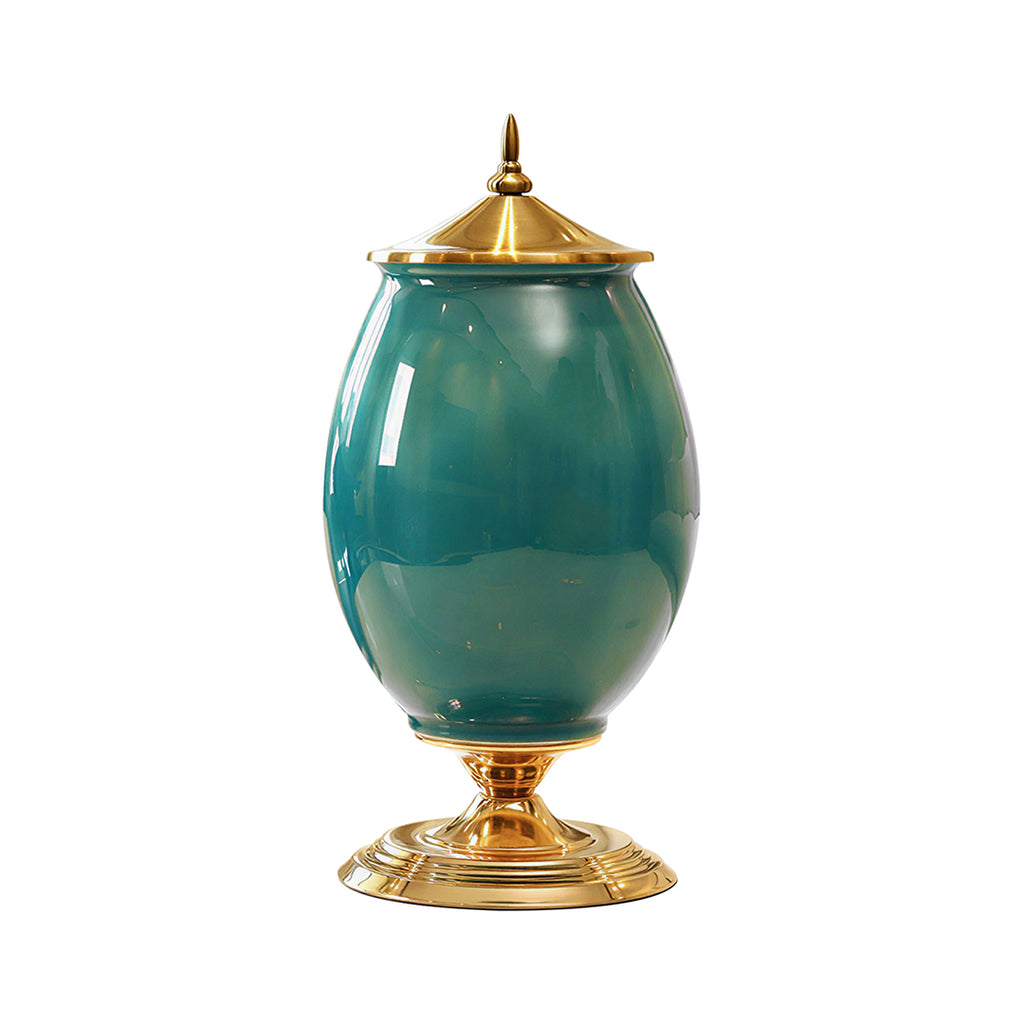40cm Ceramic Vase with Gold Metal Base Green