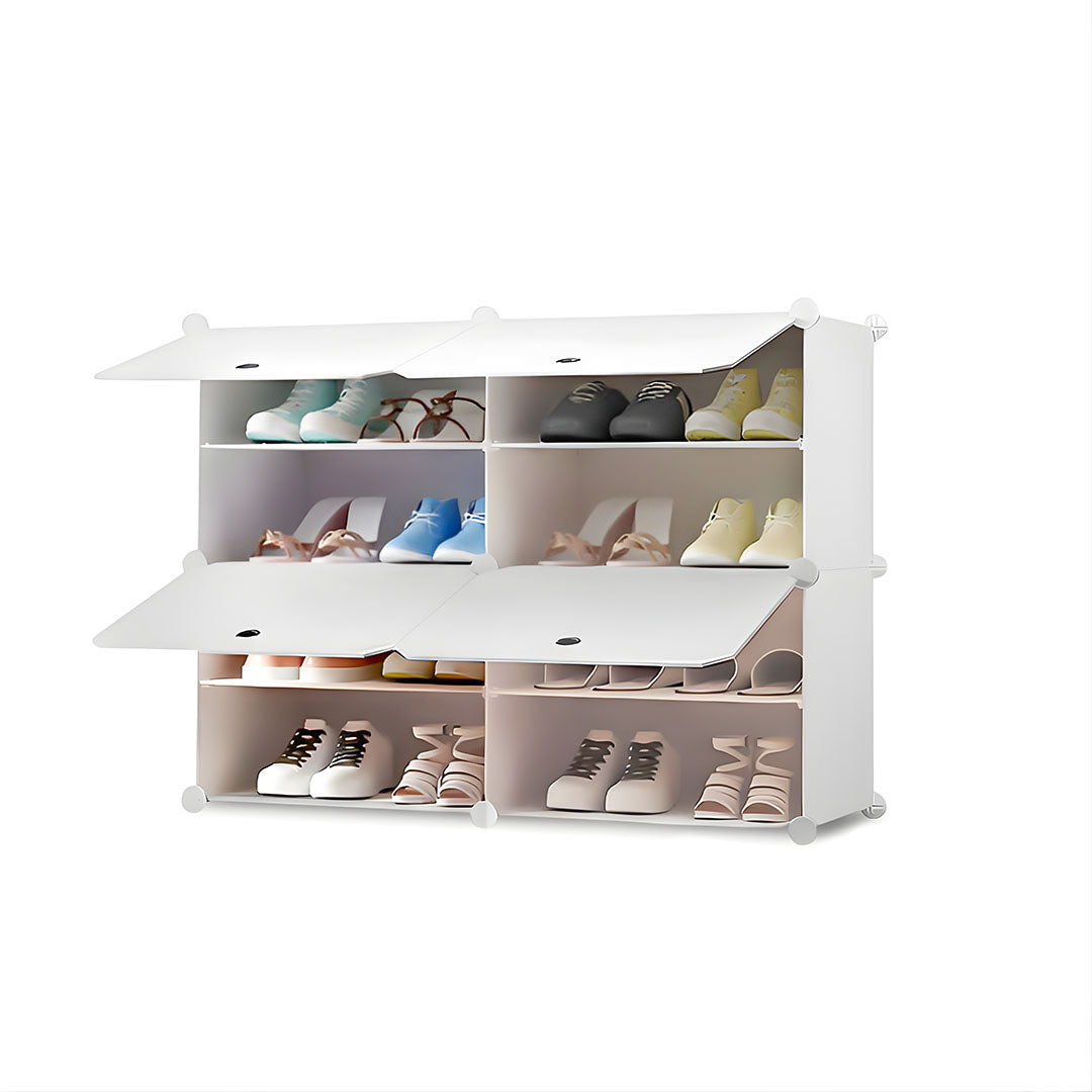 4 Tier 2 Column White Shoe Rack Organizer