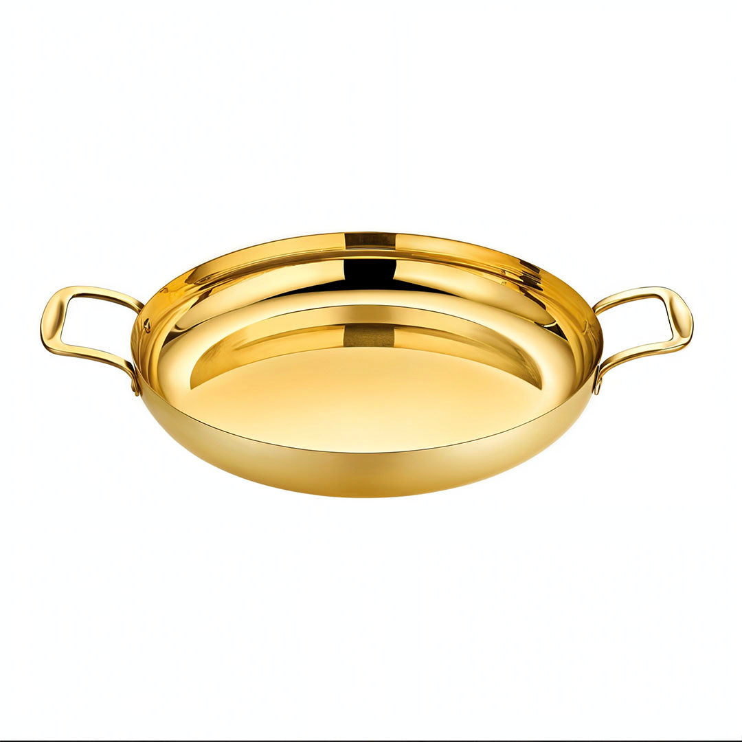 24cm Flat Base Seafood Dry Pot in Elegant Gold Color with Durable for Kitchen Essential