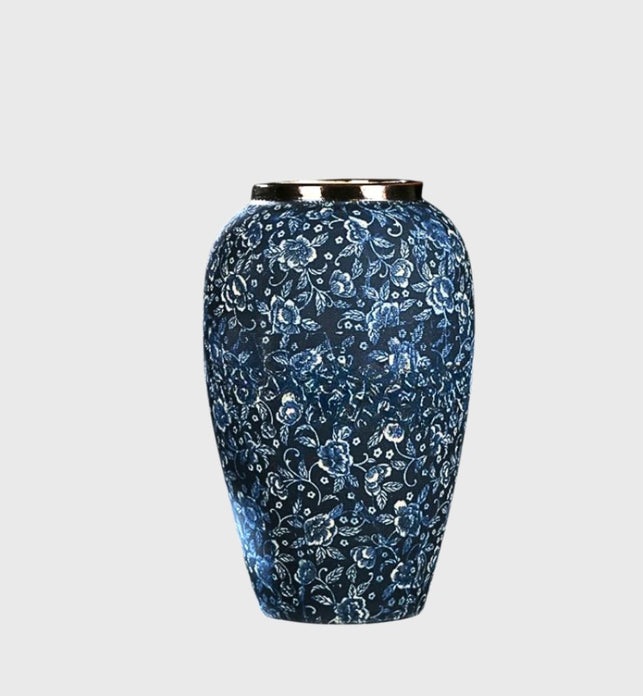 SOGA 30x19cm Blue with White Mini Floral Medium Ceramic Flower Vase Elegant Living Room Home Decor