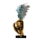 SOGA 86cm Gold Bronze Winged Figure Sculpture with Marble Base