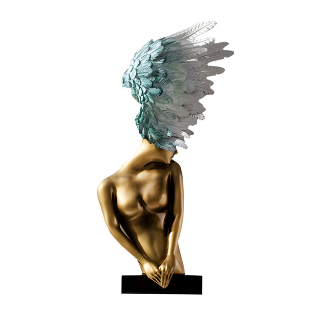 SOGA 86cm Gold Bronze Winged Figure Sculpture with Marble Base
