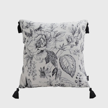 SOGA 50cm Throw Pillow  Black and White Elegant Floral Print with Tassel