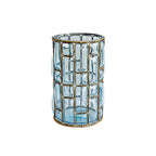 Blue European Glass Flower Vase with Gold Metal Pattern