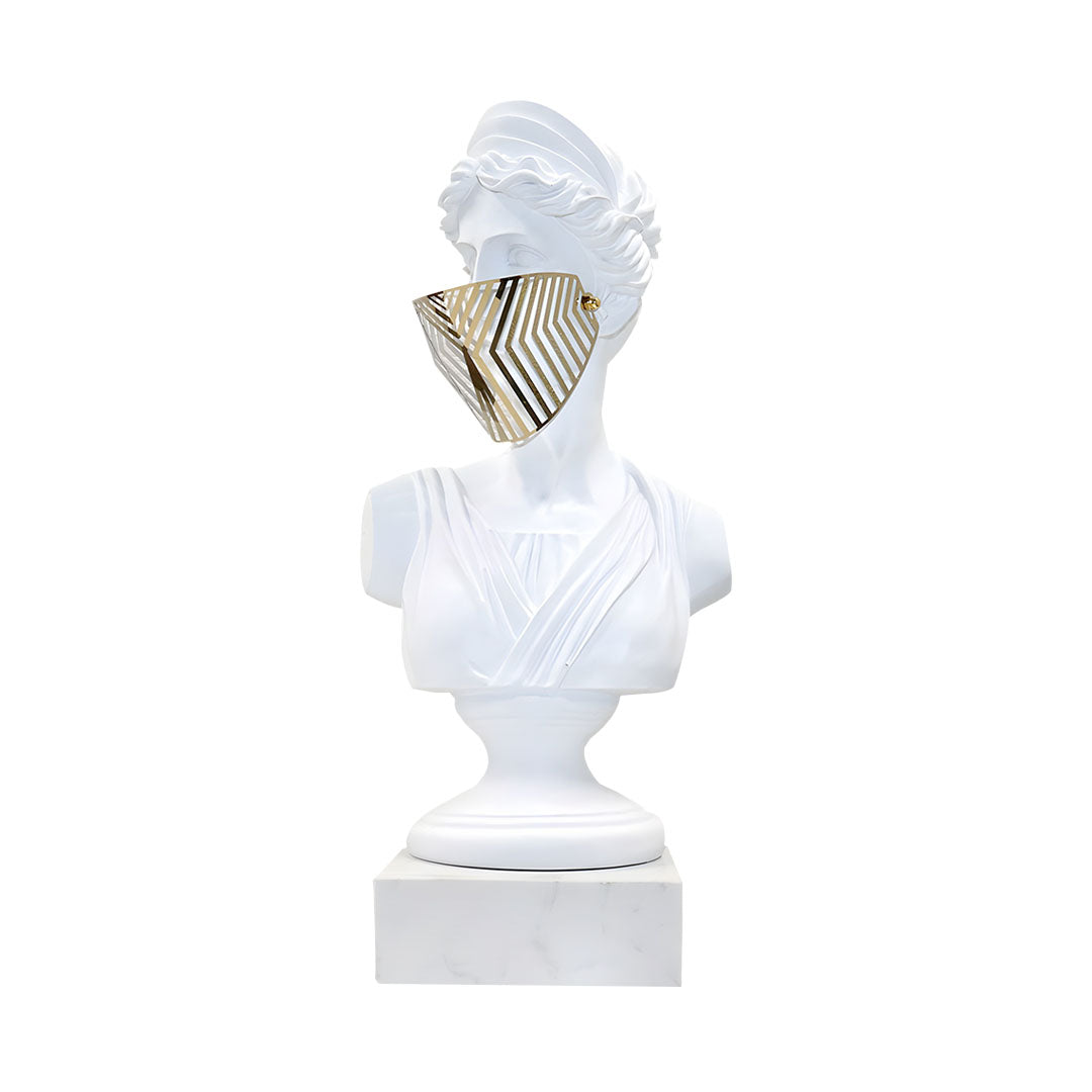 SOGA 45cm White Classical Bust Sculpture Resin with Gold Striped Mask for Modern Home Décor