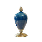 42cm Ceramic Vase with Gold Metal Base Dark Blue