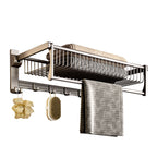 61cm Gray Wall-Mounted Double Pole Towel Holder with Hooks